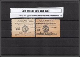 95236 Colis Postaux Paris Pour Paris N°2 Type 1 25c Noir 1890 Cote 110 Recespissé + Etiquette  - Ongebruikt