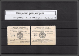 95229 Colis Postaux Paris Pour Paris N°2 Type 1 25c Noir 1890 Cote 110 Recespissé + Etiquette  - Ongebruikt