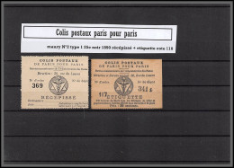 95231 Colis Postaux Paris Pour Paris N°2 Type 1 25c Noir 1890 Cote 110 Recespissé + Etiquette  - Ongebruikt