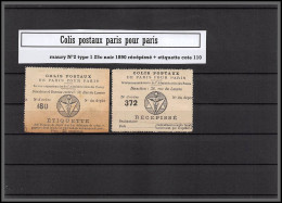 95232 Colis Postaux Paris Pour Paris N°2 Type 1 25c Noir 1890 Cote 110 Recespissé + Etiquette  - Ungebraucht