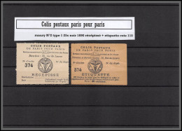 95227 Colis Postaux Paris Pour Paris N°2 Type 1 25c Noir 1890 Cote 110 Recespissé + Etiquette  - Mint/Hinged