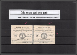 95226 Colis Postaux Paris Pour Paris N°2 Type 1 25c Noir 1890 Cote 110 Recespissé + Etiquette Non Dentelé Imperf - Neufs