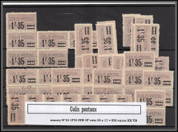 95214 Colis Postaux N°34 1f35 Sur 3f Violet Majoration Lot De 50 Valeurs Dont Bandes Nuances Neuf ** Mnh Cote 850 Euros - Ungebraucht