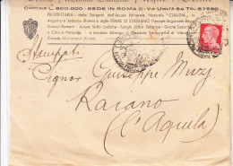 ITALIA  1941 -  Lettera Con Pubblicità "Soc. Anonima Acque E Terme" - Roma  Per Raiano - Marcophilie