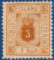 Island 1876 3 Aurar Service Stamp Perforated 14:13½ 1 Value Unused - Ungebraucht