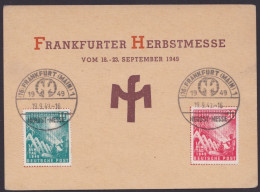 MiNr 111/2 "Bundestag 1949", Sonderkarte "Frankfurter Herbstmesse", Pass. SSt. - Cartas & Documentos