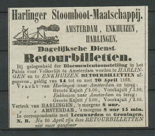 Advertentie 1866 Stoomboot Amsterdam - Enkhuizen - Leeuwarden - Lettres & Documents