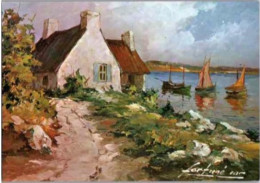 " BRETAGNE "  Toile De Fortuné.  Maisons Et Bateaux De Pêche. - Paintings