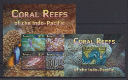 Tuvalu - 2015 - Coral Reefs Of The Indo-Pacifc - Yv 1785/88 + Bf 221 - Marine Life