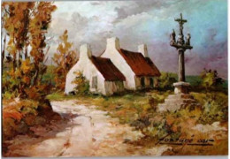 " BRETAGNE "  Toile De Fortuné.  Maisons Et Calvaire. - Paintings