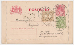 Postblad G. 10 / Bijfrankering Vaals - Welkenraedt Belgie 1908 - Postal Stationery