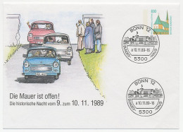 Postal Stationery / Postmark Germany 1989 Car - Trabant - Berlin Wall - Auto's