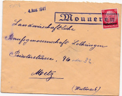 37296# HINDENBURG LOTHRINGEN LETTRE Obl MONNEREN 4 Aout 1941 MOSELLE METZ - Lettres & Documents