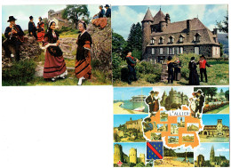 Lot 3 Cpm - Musique Musicien Cornemuse - Folklore Danse - Allier Chateau De Comblat Le Rouergue - Musique Et Musiciens