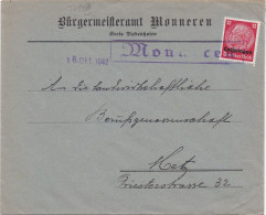 37298# HINDENBURG LOTHRINGEN LETTRE Obl MONNEREN 16 Octobre 1941 MOSELLE METZ - Brieven En Documenten