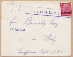 37299# HINDENBURG LOTHRINGEN LETTRE Obl MONNEREN 27 Avril 1941 MOSELLE METZ - Lettres & Documents