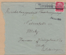 37300# HINDENBURG LOTHRINGEN LETTRE Obl MORSBACH 29 Juillet 1941 MOSELLE METZ - Lettres & Documents
