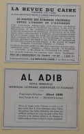 Lot De 2 Publicités, La Revue Du Caire (Egypte) Et Revue Al Adib (Beyrouth, Liban) 1950 - Publicités