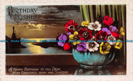 R159804 Greetings. Birthday Wishes. Sea. Flowers In Vases. Art. RP - Monde