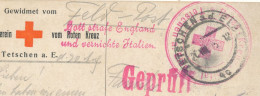 Feldpost Roten Kreuz -Tetschen An Dir Elbe  / Děčín – Gott Strafe England Und Vernichte Italien  - Storia Postale