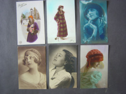 Lot De 6 Cartes Anciennes - Portraits De Femmes - Women