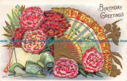 R159877 Birthday Greetings. Hand Fan And Flowers - World