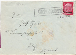 37310# HINDENBURG LOTHRINGEN LETTRE Obl KLEIN REDERCHINGEN 2 Décembre 1941 PETIT REDERCHING MOSELLE METZ - Covers & Documents