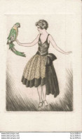 Très Belle Illustration - Non Signée - Art Déco - Femme Et Perroquet - 2 Scans - Femmes