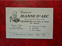 Carte De Visite STRASBOURG RESTAURANT JEANNE D'ARC  CLAUDE FABER - Visiting Cards