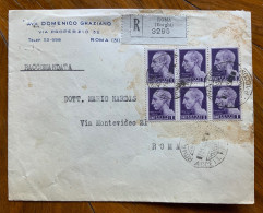 LUOGOTENENZA  BLOCCO DI 6 DEL L. 1 SU RACCOMANDATA DA ROMAPER CITTA' IN DATA 7/11/45 - Storia Postale