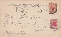 Italie Cachet Lauro Sur Carte Taxée En Belgique 1902 - Marcophilia