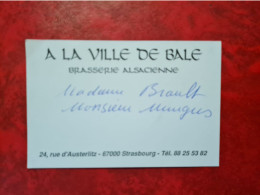 Carte De Visite STRASBOURG BRASSERIE A LA VILLE DE BALE - Visitekaartjes