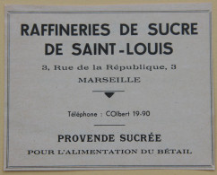 Publicité, Raffineries De Sucre De Saint-Louis, Marseille, 1950 - Advertising