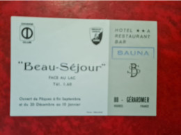 Carte De Visite GERARDMER HOTEL RESTAURANT BEAU SEJOUR - Cartoncini Da Visita