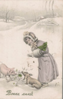 Petite Fille Dans La Neige - Cochon - 2 Scans - Taferelen En Landschappen