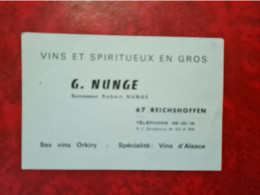 Carte De Visite REICHSHOFFEN VINS SPIRITUEUX G. NUNGE - Visitekaartjes