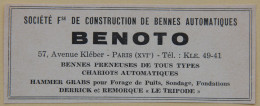 Publicité, BENOTO, Sté Fse Construction De Bennes Automatiques, Paris, 1950 - Advertising