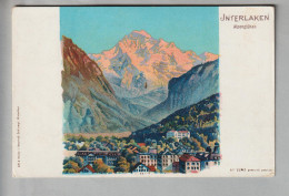 CH BE Interlaken Alpenglühen 1909-06-24 Litho C.Steinmann/H.Schlumpf #2245 - Interlaken