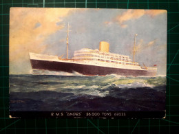 CARTE POSTALE. BATEAUX.    "R.M.S. Andes" 26 000 Tonnes Brutes. Royal Mail Lines Ltée. Imprimé En Angleterre. - Péniches