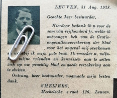 LEUVEN 1938 / UITBETALING ONGEVALLENVERZEKERING  AAN SMEYERS MECHELSCHE - Unclassified