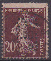 Semeuse N° 139 20c Brun Rouge Perforé SL Oblitéré Voir Le Scan Recto/verso. - Used Stamps