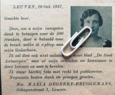 LEUVEN 1937 / UITBETALING ONGEVALLENVERZEKERING AAN MEVR. MARIA DEGREEF - BRUGGEMANS SCHAPENSTRAAT - Unclassified