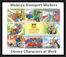 80142 St Vincent & The Grenadines Mickey's Transport Workers Disney Characters At Work Bloc (BF) Neuf ** MNH 1996 - Disney