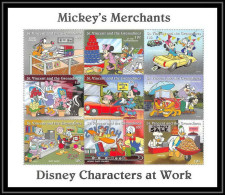 80141 Yt N° 2681/2689 St Vincent & The Grenadines Mickey's Merchants Disney Characters At Work Bloc Neuf ** MNH 1996 - Disney