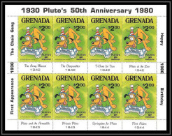 80064 Mi N°1076 Grenade Grenada Pluto Chien (dog) 50th Anniversary Disney Bloc Neuf ** MNH 1981 Feuille Complete Sheet - Disney