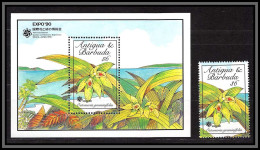 81047b Antigua Barbuda Mi 160 + Timbre Octomeria Orchidées Orchids ** MNH Flowers Fleurs 1990 Expo 90 Osaka Japan - Antigua And Barbuda (1981-...)