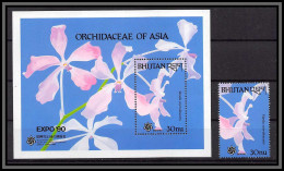 81029a Bhutan Bhoutan Mi BF N°252 + Timbre Orchidées Orchids Asia ** MNH Flowers Flower Fleurs 1990 Expo 90 Osaka Japan - Bhoutan