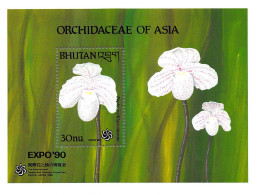 81029b Bhutan Bhoutan Mi BF N°255 Paphiopedilum Niveum Orchidées Orchids ** MNH Flowers Fleurs 1990 Expo 90 Osaka Japan - Orchidee