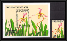 81025a Bhutan Bhoutan Mi BF N°254 + Timbre Orchidées Orchids Asia ** MNH Flowers Flower Fleurs 1990 Expo 90 Osaka Japan - Orchids