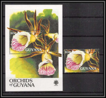 81018 Guyana Guyane Mi BF N°112 + Timbre Orchidées Orchids TB Neuf ** MNH Fleur Flowers Flower Fleurs EXPO 90 1990 - Guyana (1966-...)